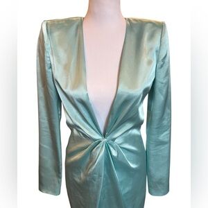 Gauge81 Blue Zarate Long Sleeve Satin Short Dress Deep V Neck Size Small